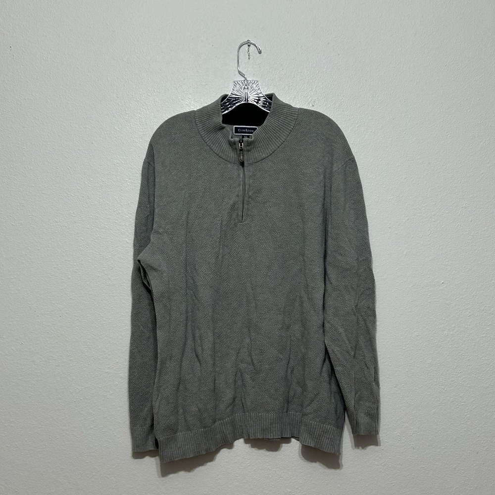 Club Room Gray Long Sleeve Quarter Zip Pullover Cotton Sweater Men's Size XXL